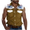 thumbnail image 1 of Camisas de Cuello para los Hombres de Moda Casual Imprimir Turndown Cuello sin Mangas Bolsillos Deportivos Tanque, Ligero Top de Verano, 1 of 5
