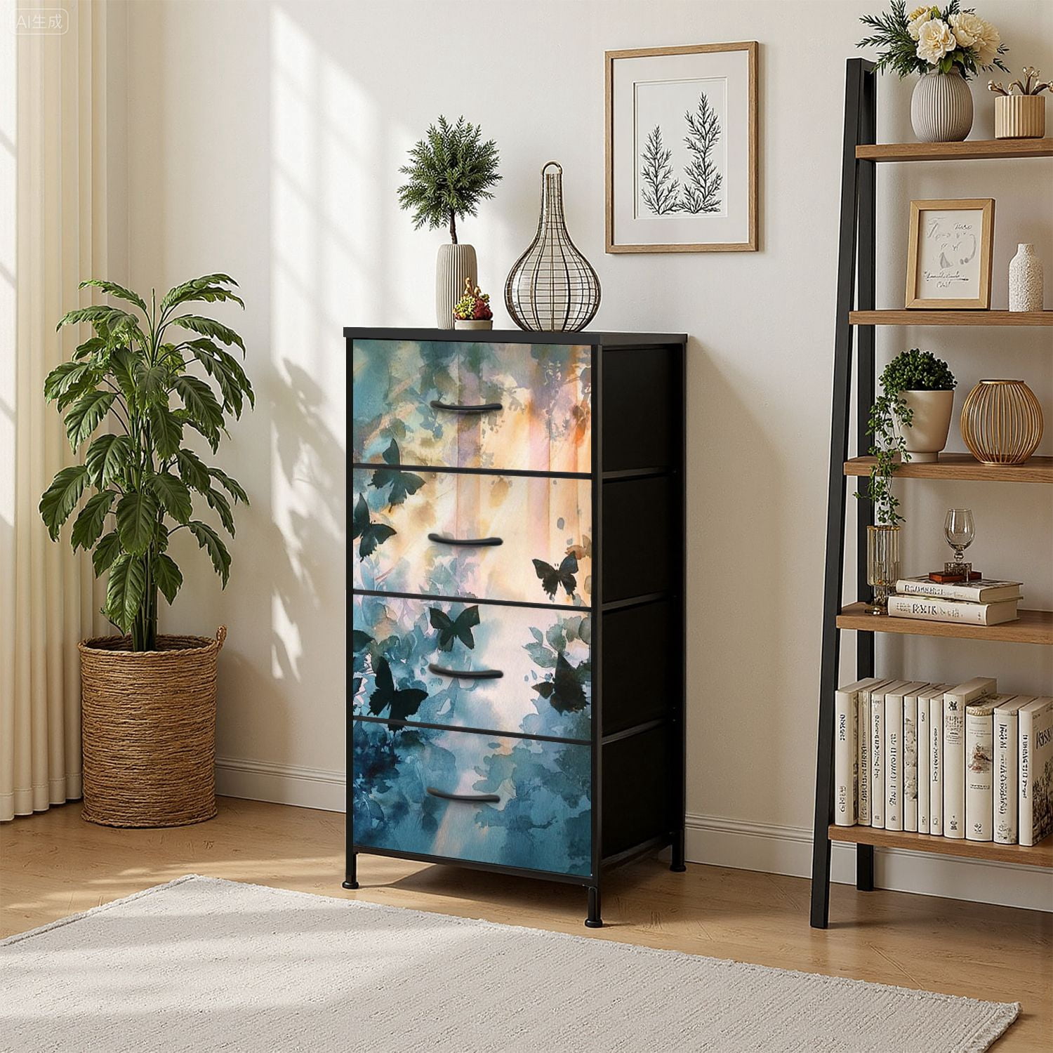 4 Drawer Vertical Storage Dresser Tropical vintage animals toucan
