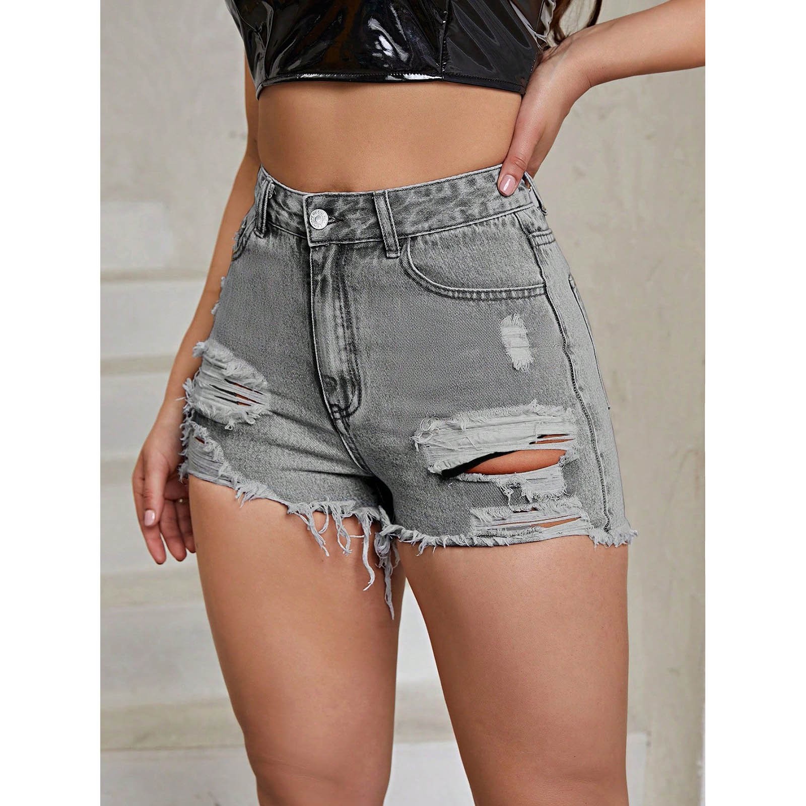 ManxiVoo Women's Comfortable Stretch Denim Shorts with Distressed