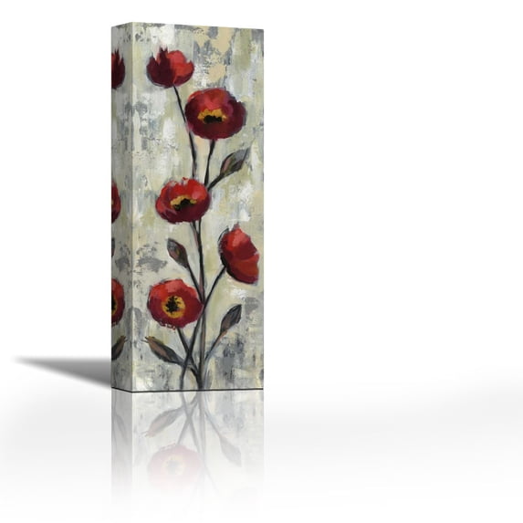 Simple Red Floral II - Contemporary Fine Art Giclee on Canvas Gallery Wrap - wall décor - Art painting - 12 x 36 Inch - Ready to Hang