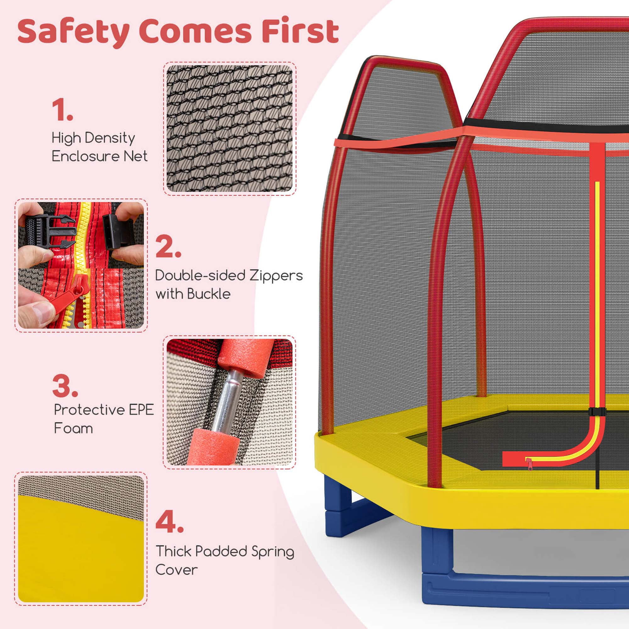 Costway 7 FT Kids Trampoline with Safety Enclosure Net Spring Pad & Jumping Mat for Kids Orange
