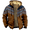 Multicolor, variant on Men's Winter Print Hooded Jacket, Plaid Ethnic Pattern Fleece-Lined Thick Casual Zipper Coat for Outdoor Leisure and Holiday Gift,Brown,M