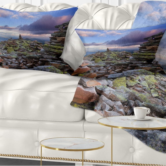 Designart Piled Stones in Summer Mountains - Landscape Photography Throw Pillow - 12x20
