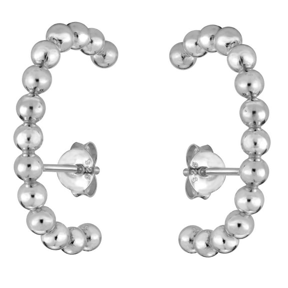 Chic Statement Beaded Crescent Sterling Silver Half Hoop Post Earrings