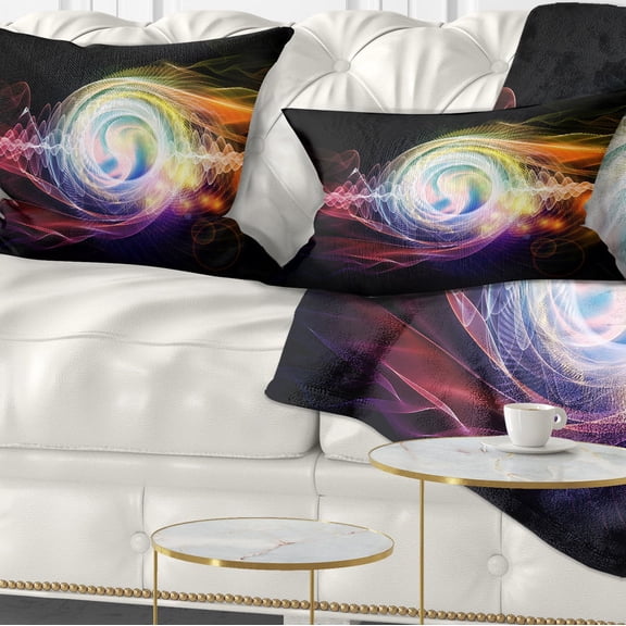 Designart Bright Wave Particle in Air on Black - Abstract Throw Pillow - 12x20