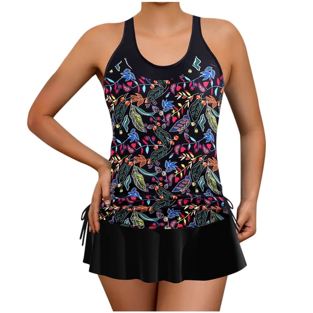 Trajes de Baño de Bikini de Mujer Grande Impresión Dividida Traje de Baño Falda de Dos Piezas, Bikini de Playa Sexy para el Verano