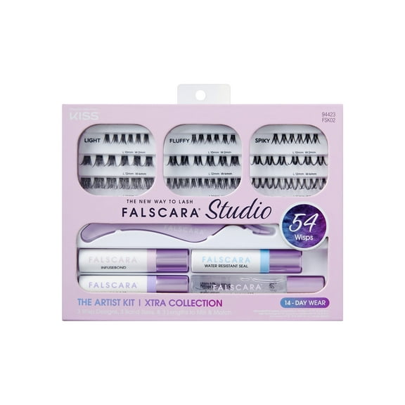 KISS Falscara Studio Kit, Lash Extension Kit, Xtra, 10mm-12mm-14mm, 54 Lash Clusters