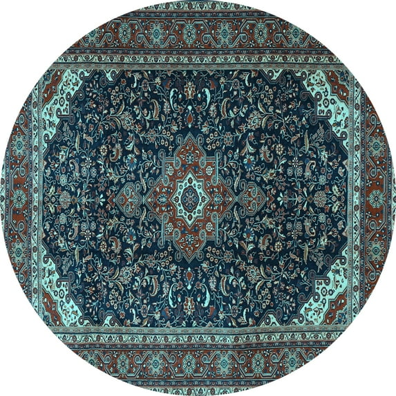 Ahgly Company Indoor Round Medallion Light Blue Traditional Area Rugs, 3' Round