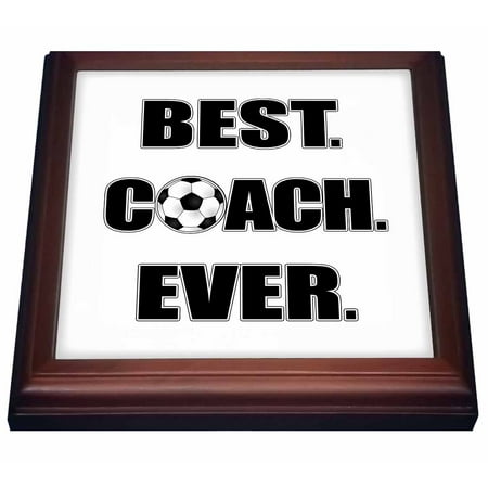 3dRose Best Coach Ever - Black and White - Trivet with Ceramic Tile, 8 by