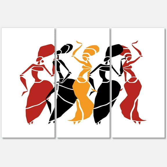 Designart ' Beautiful Red Black and Yellow Dancers Afro American Silhouettes ' Modern Canvas Wall Art Print