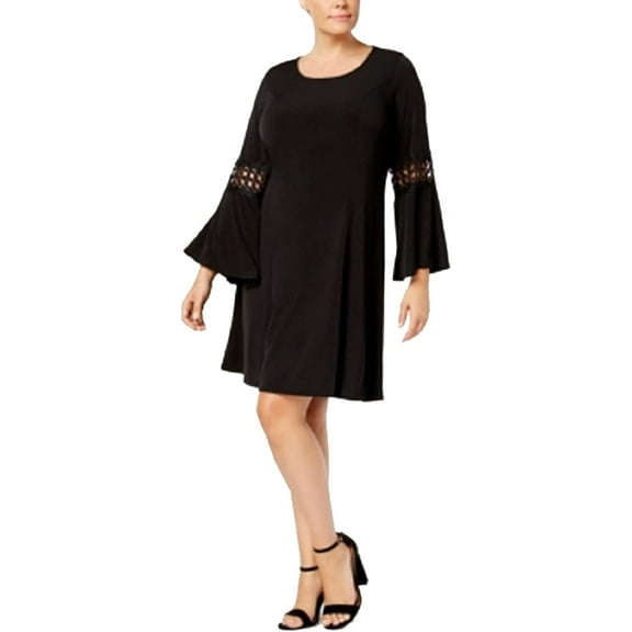 NY Collection Womens Plus Size Bell-Sleeve Fit and Flare Dress