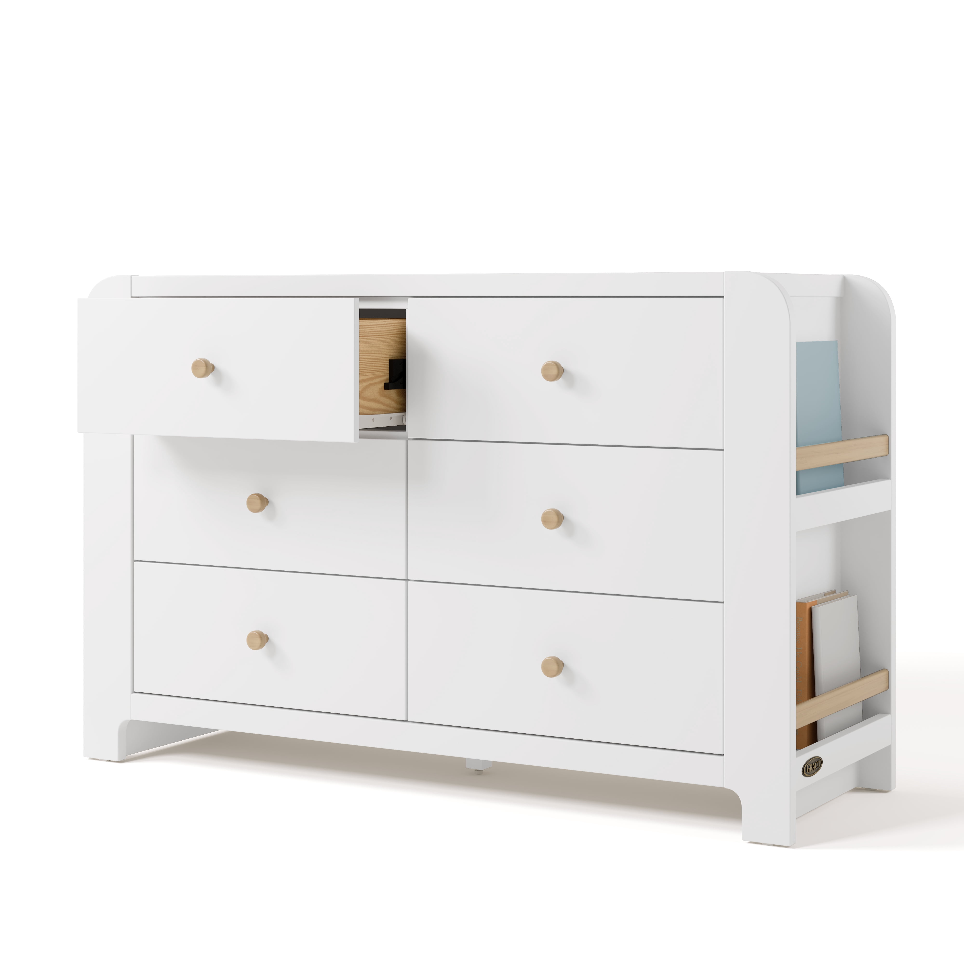 Graco Read-with-Me 6 Drawer Chest with Bookshelves, White with Driftwood