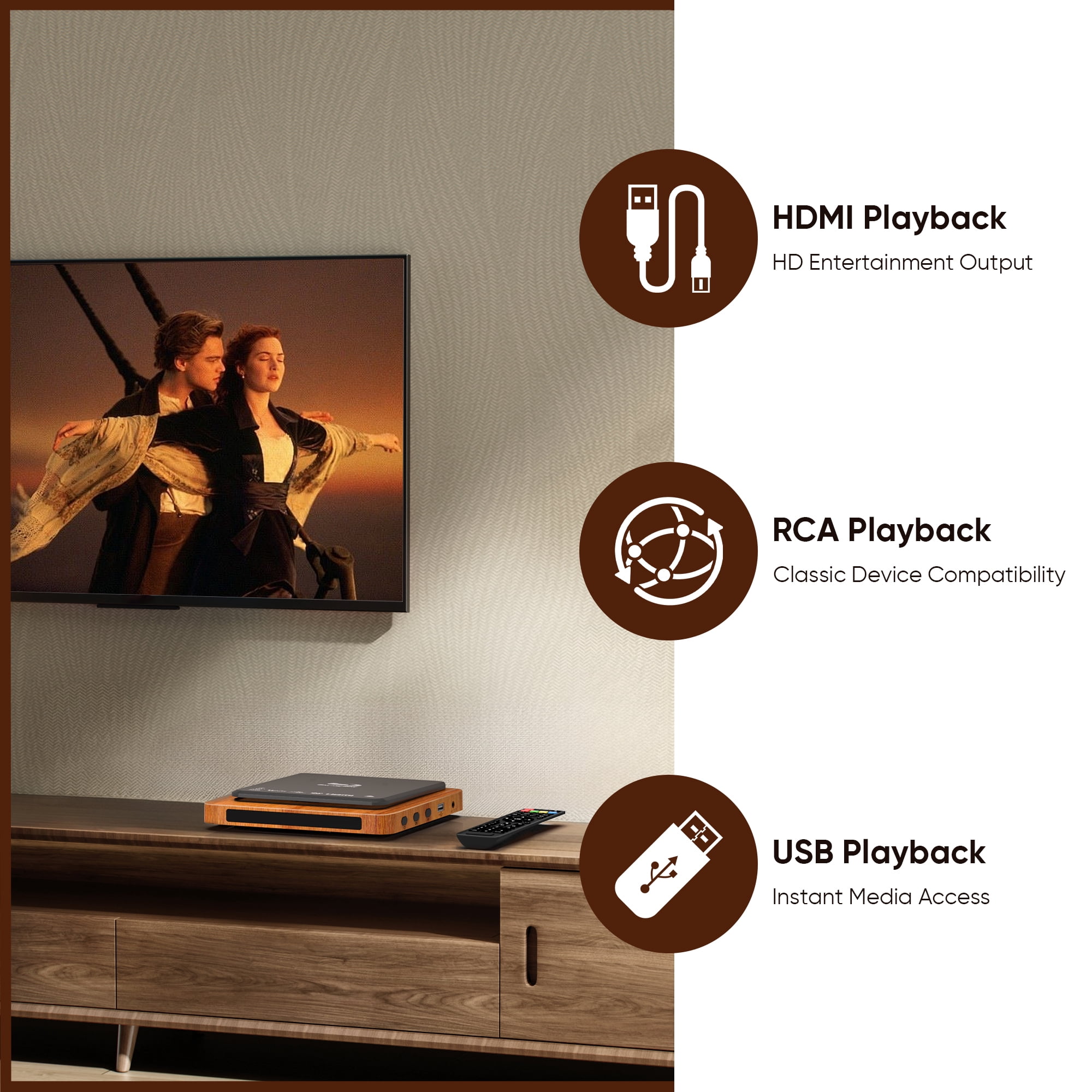 NUTROMO Retro Blu-ray Player, 1080P Full HD, Dolby Digital, USB Playback, Plays Region A/1 Blu-Rays and DVDs