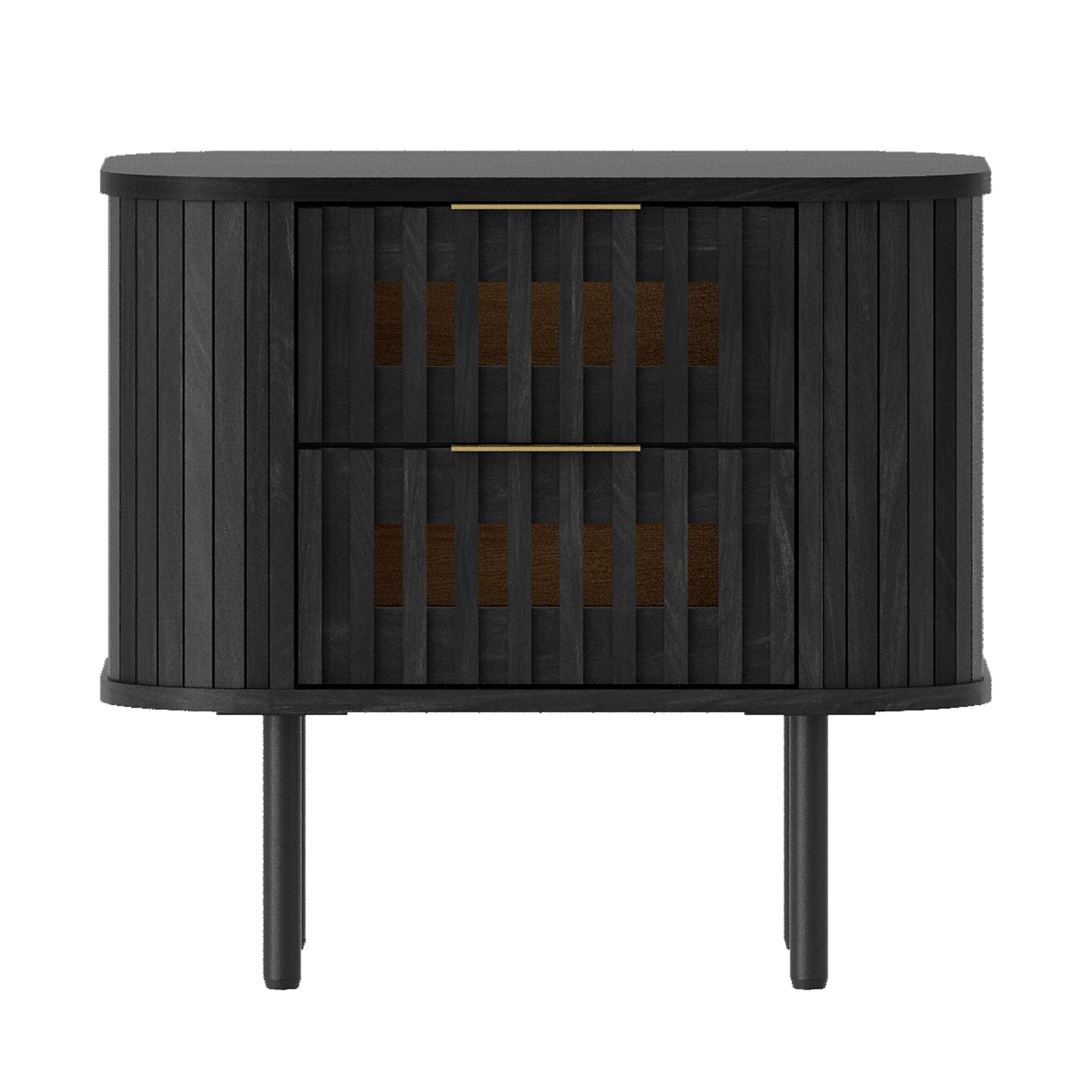Wampat Modern Fluted Nightstand, Wooden End Table with 2 Drawers, 20.4H" Bedside table for Living Room, Bedroom, Black