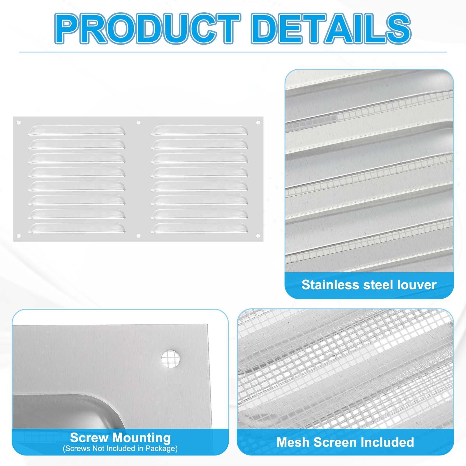 Uxcell Aluminum Vent Cover, Screen Air Grille Ventilation Cover HVAC Louvered Grill Built-in Mesh for Home 8x16 Inch