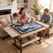 QDKGH Wooden Puzzle Table with Drawers for 1500 Piece Puzzles Adjustable Height Felt Surface Lockable Wheels 1 Pack 33.8x 25.55 Inch