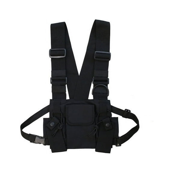 Radio Walkie Talkie 3 Pocket Chest Pack Bag Harness with Zipper for Front Vest Pouch Carry Case