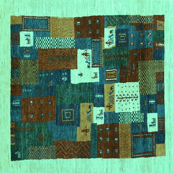Ahgly Company Machine Washable Indoor Square Abstract Turquoise Blue Contemporary Area Rugs, 5' Square