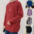 thumbnail image 1 of Neinkie Hommes Pull Couleur Unie Col Rond Manches Longues Anti-Rétréci Extensible Tricot Pull Élastique Automne Pull Hommes Vêtements, 1 of 8