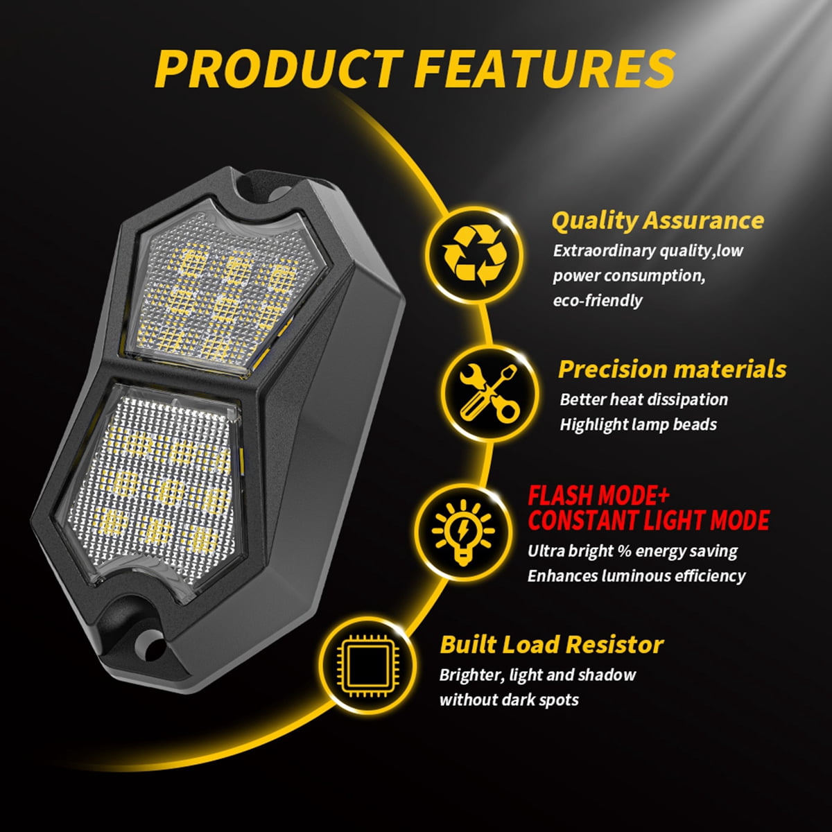 HUOEPU 210 Degree Wide Angle Rock Lights, 24 SMD Chip Super Bright LED Pods with 4 Meters Cable, IP67 Waterproof Off Road Lights for Trucks Jeep UTV ATV Boat