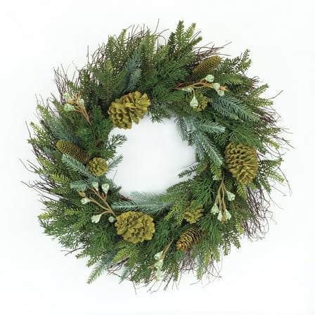 Home Decorative Mixed Pine Wreath 23"D PVC