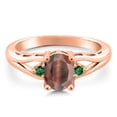 thumbnail image 3 of Gem Stone King 18K Rose Gold Plated Silver Red Tiger Eye and Green Nano Emerald 3 Stone Engagement Ring for Women | 1.30 Cttw | Oval 8X6MM | Round 2MM | Gemstone Birthstone | Size 5, 3 of 6