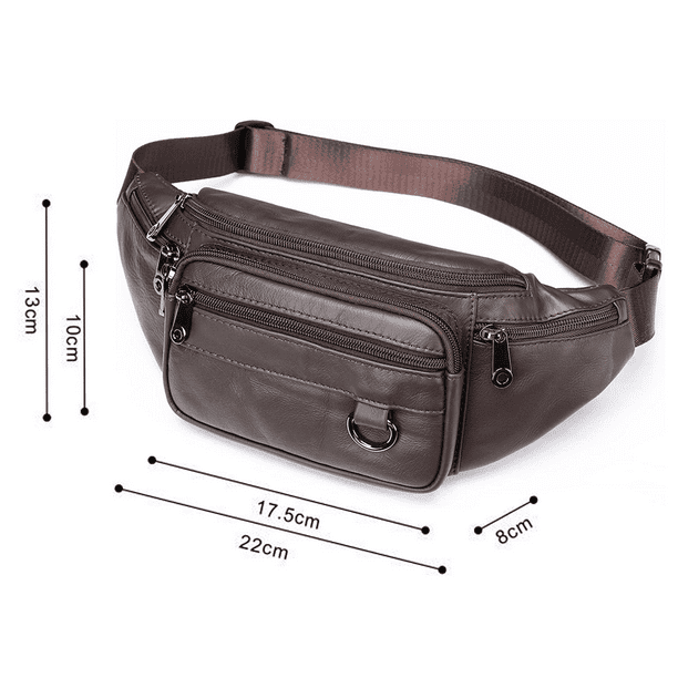 Hesignd Apuakthei Leather Fanny Pack Mens Genuine Leather Waist Bag Sport Travel Hiking Brown
