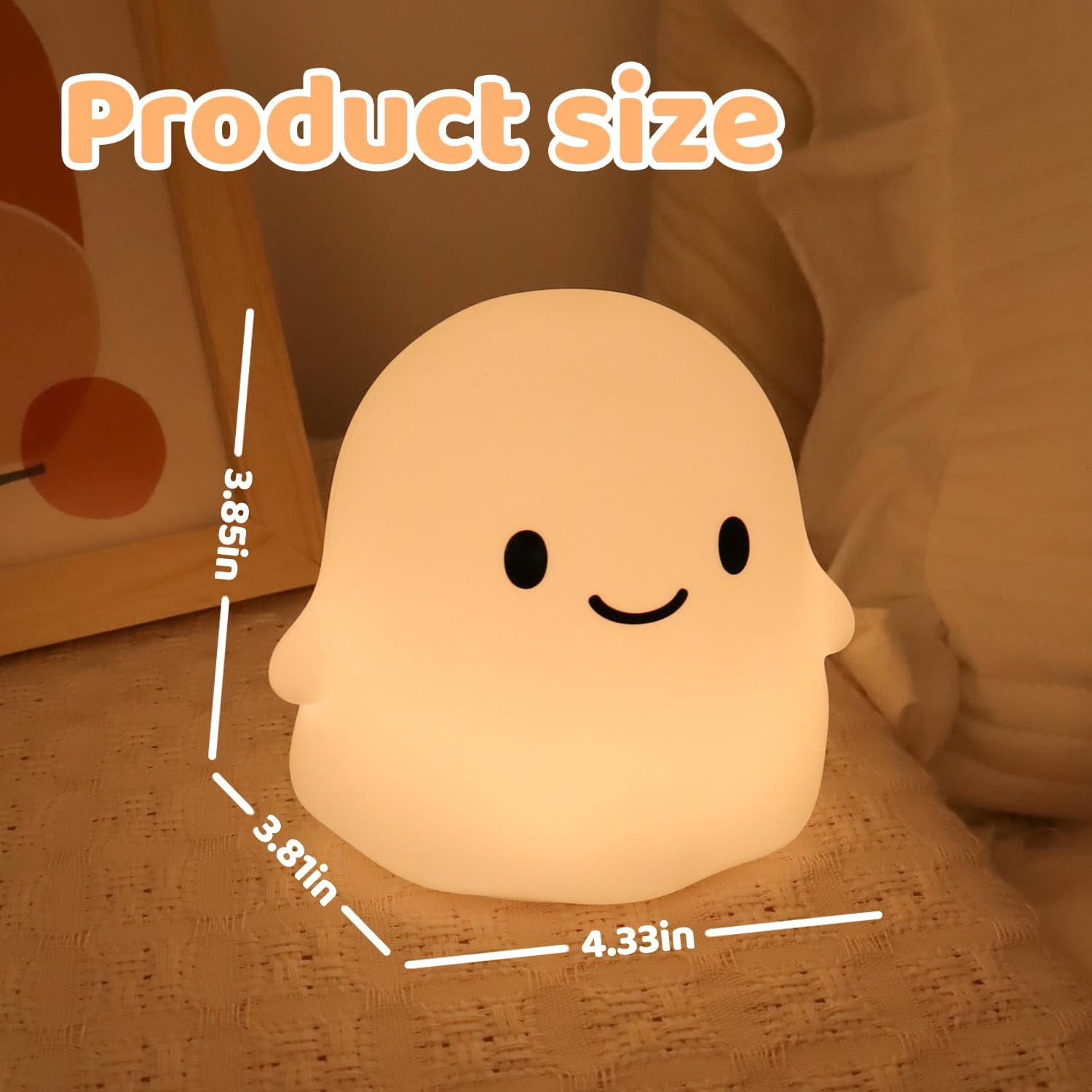 Halloween Ghost Night Light, Color-Changing & 50-Hour Battery, Spooky-Cute Squishy Lamp for Kids, USB Rechargeable with Timer, Halloween Decor & Gifts