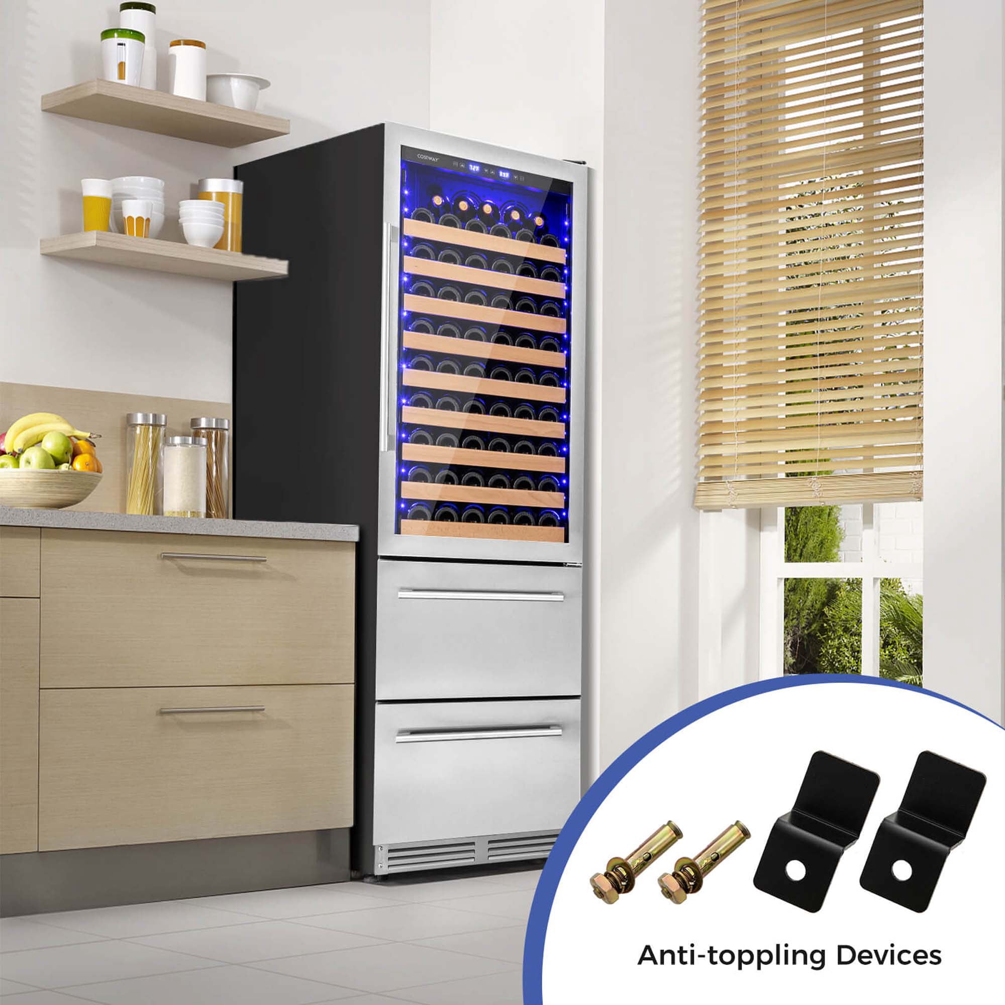 Costway 24 Inch Wine and Beverage Refrigerator with Independent Temperature Control