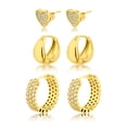 thumbnail image 1 of Juego de 3 Aros Perforados y con Forma de Corazón Pavé JeenMata en Oro Amarillo, 1 of 5