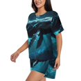 thumbnail image 2 of Kdxio Vintage Blue Pattern Whale Print Pajamas Sets for Women Short-Sleeved Pjs with Lounge Shorts Two Piece Sleepwear S-4XL, 2 of 5