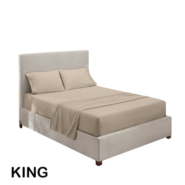 Juego de ropa de cama para el hogar Sábana de cama Funda de colchón Funda de almohada Juego de ropa de cama de poliéster de color sólido, Beige, King, 4pcs / set Eigraketly HA6267-45B