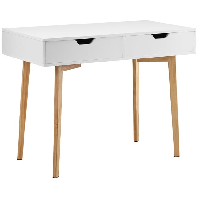 KFFKFF Small Desk with Drawers, Kids Desk for Bedroom, Wooden Simple Study Table for Drawing, Reading, Writing, Rectangle MDF Furniture Study Storage Table