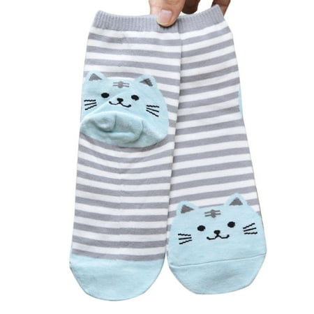 

Njoeus 3D Animals Striped Cartoon Socks Women Cat Footprints Cotton Socks Floor BU