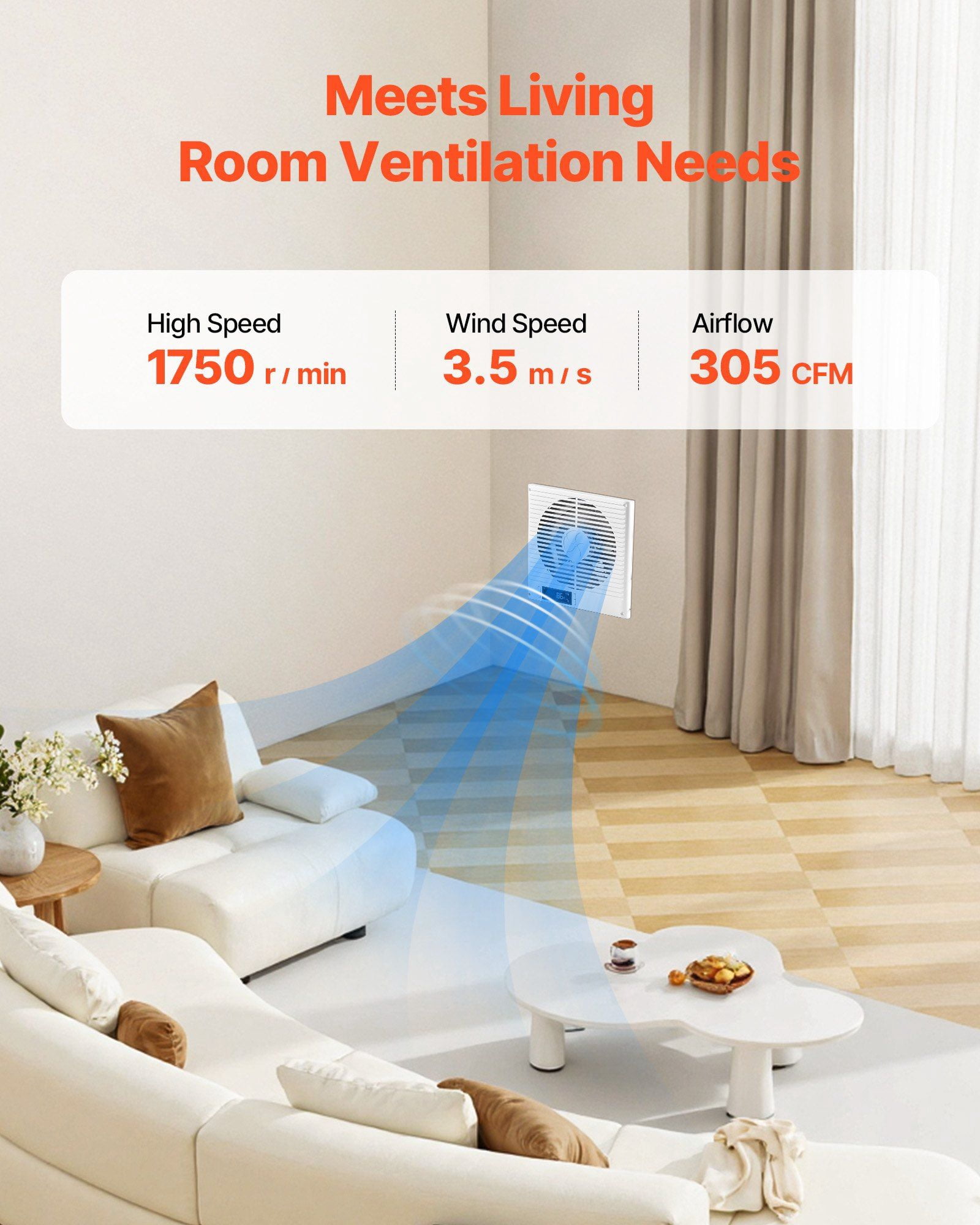 7.5-Inch Room to Room Fan, 2-in-1 305 CFM Through Wall Fan with Remote Control & Two-Way Airflow, 10-Speed Ventilation Quiet Vent for Kitchen, Living & Laundry Room Workshop