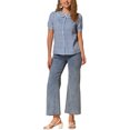 thumbnail image 2 of Blusa de manga corta con cuello Peter Pan en contraste para mujeres Inspire Chic, top de cuadros, color azul marino, 2 of 6