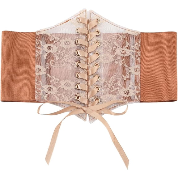 PU Leather Wide Elastic Corset Belts Waist Belt with Polyester Sandy Brown 320x195x11.5mm