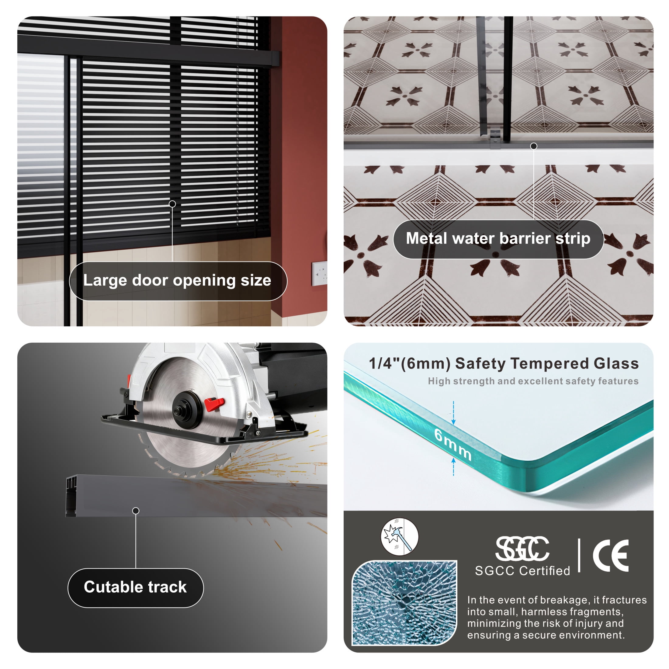 Noble House 60" x 62" Frameless Dual Sliding Shower Door with Soft-Close Track, Enhanced Leak Protection, Matt Black