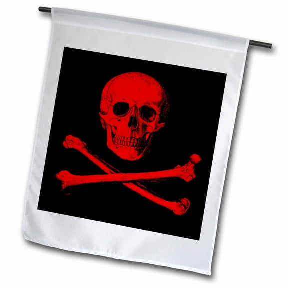 3dRose, skull and crossbones picture of red skull and bones on black back, 12 x 18 inch Garden Flag