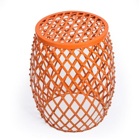 Homebeez Garden Outdoors Metal Stool Side Table Plant Stand,Wire Round Iron, Orange Red