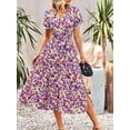 thumbnail image 3 of Liacowi Women's Summer Beach Midi Dress Floral Print Short Sleeve Wrap V Neck Tie-Front Slit A-Line Dress, 3 of 6
