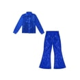 thumbnail image 3 of TiaoBug Kids Boys Girls 2Pcs Jazz Hip Hop Dance Performance Outfit Long Sleeve Button Shirt with Flared Pants for Disco Party Blue 13-14, 3 of 7