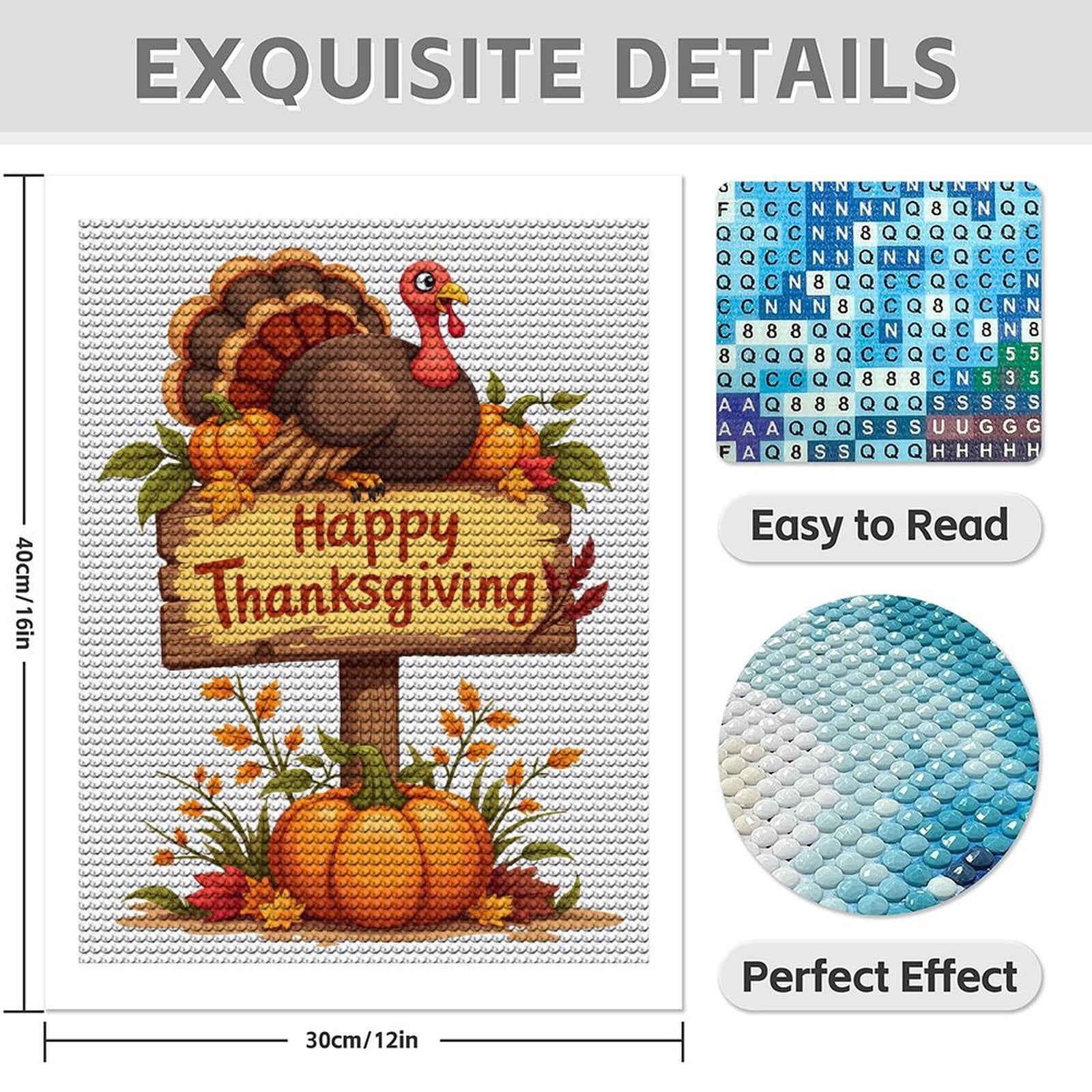 Diamond Art Kits for Adults - 5d Thanksgiving Turkey Autumn Sign Diamond Painting for Adults, Diamond Art for Adults Beginners, Diamond Painting Kits for Adults for Home Wall Decor