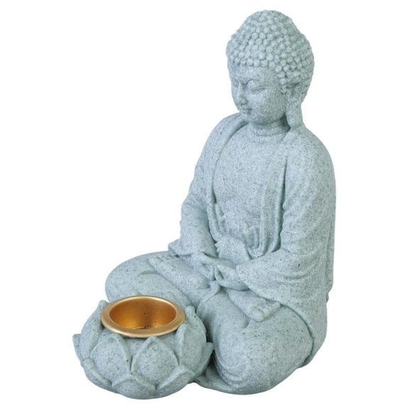 Meditating Buddhas Figurine Stone Sculpture with Tealight Holder Meditation Statue Garden and Indoor Decoration