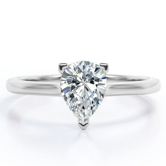 JeenMata 4 Prong - 2 Carat Pear Cut - Solitaire Engagement Ring in 18K White Gold Plating for Women