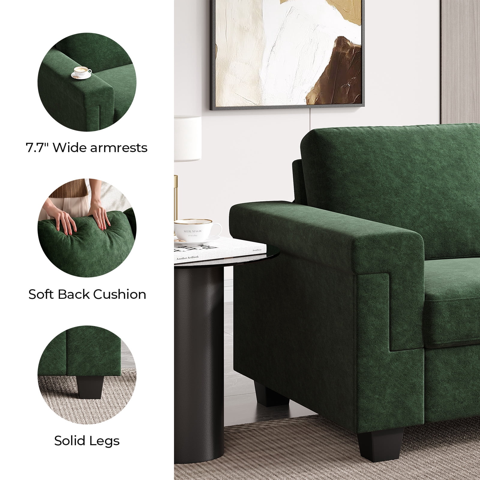 COPIAE 64.2” Small Couches for Living Room, High Resilience Loveseat Sofa, Velvet Fabric 2 Seat Sofa Couch with Wooden Frame& Upholstered Cushion, Modern Deep Seat Sofa for Bedroom Office