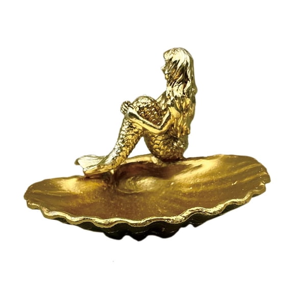 Osdhezcn Gold Mermaids Shell Resin Dish for Elegant Home Styling Decorative Jewelry Plate