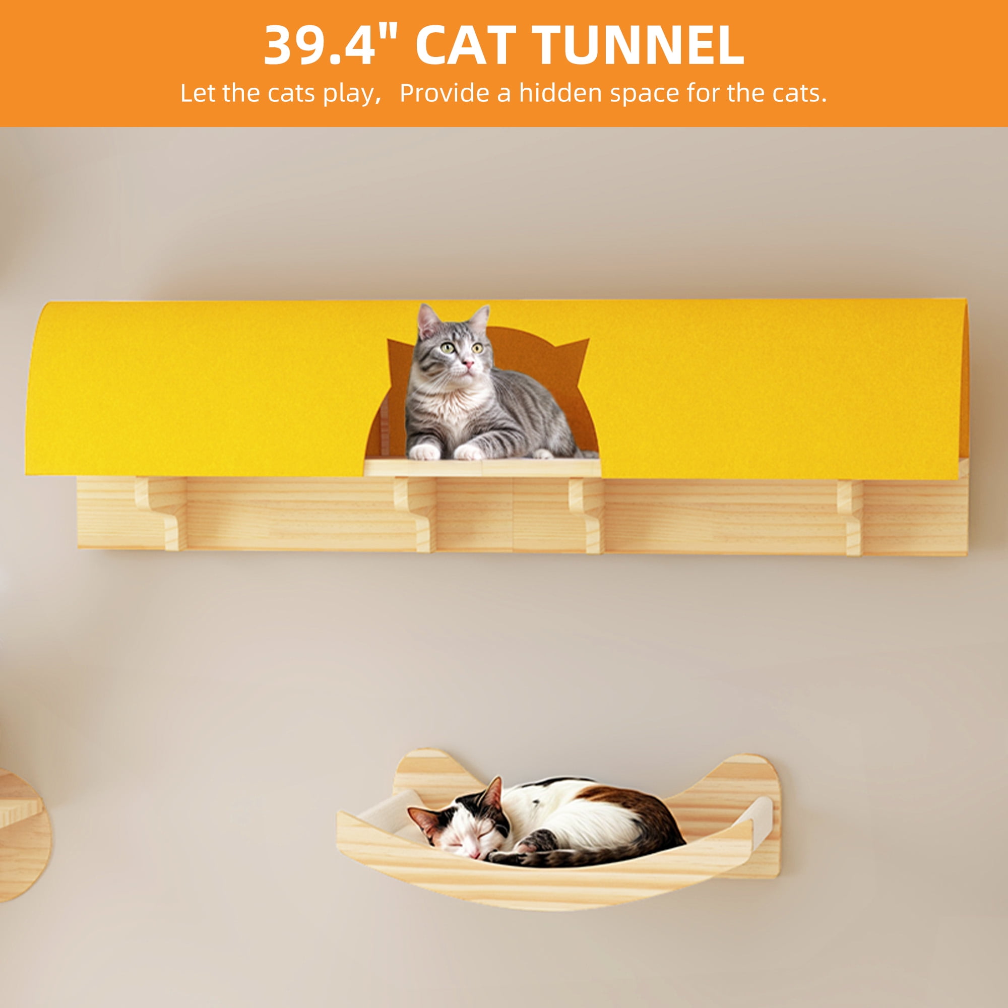 Homiflex Cat Wall Shelves Set, 13PCS Wooden Cat Wall Furniture with Tunnel/House for Multiple Cats