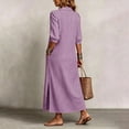 thumbnail image 5 of Guieoi Summer Dresses for Women Plus Size Collared Mid-Sleeve Side-Slit Striped Dress with Pockets Purple S, 5 of 6
