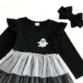 thumbnail image 5 of mgoYE Toddler Girls Halloween Dress Orange Pumpkin Tiered Dress Long Sleeve Dresses Tutu Outfits(Black,12-18 Months), 5 of 6